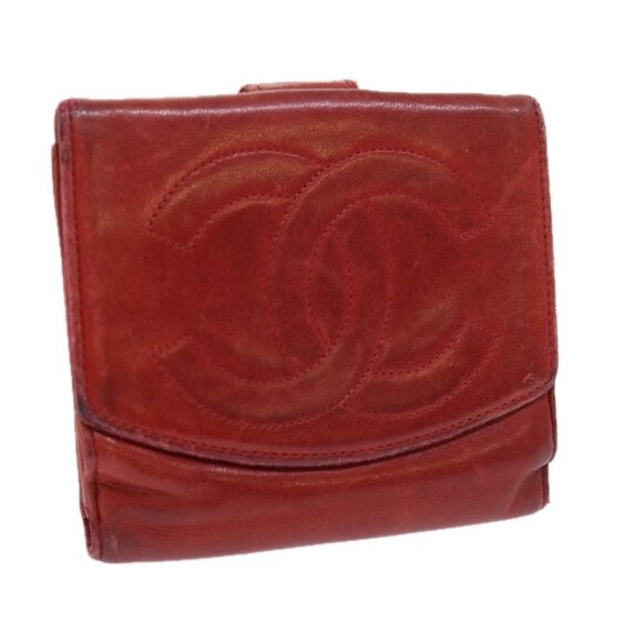 CHANEL Wallet Lamb Skin Red CC Auth - Picture 1 of 16